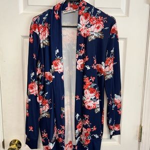 Navy and Pink Floral Cardigan